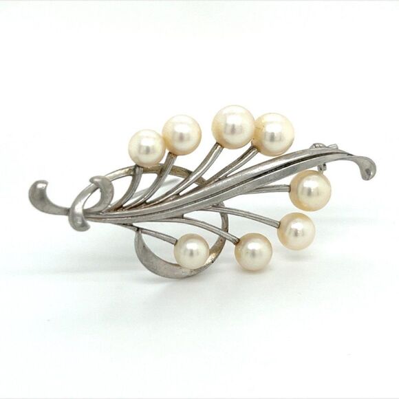 Mikimoto Estate Akoya Pearl Brooch Pin Sterling Silver 7.10 mm M277 - Picture 3 of 12